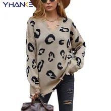 

Women Long Sleeve Leopard Sweater Comfy Pullover Knit Jumper Ladies Knitted Pullover женский свитер,женские кофты,pulls femme