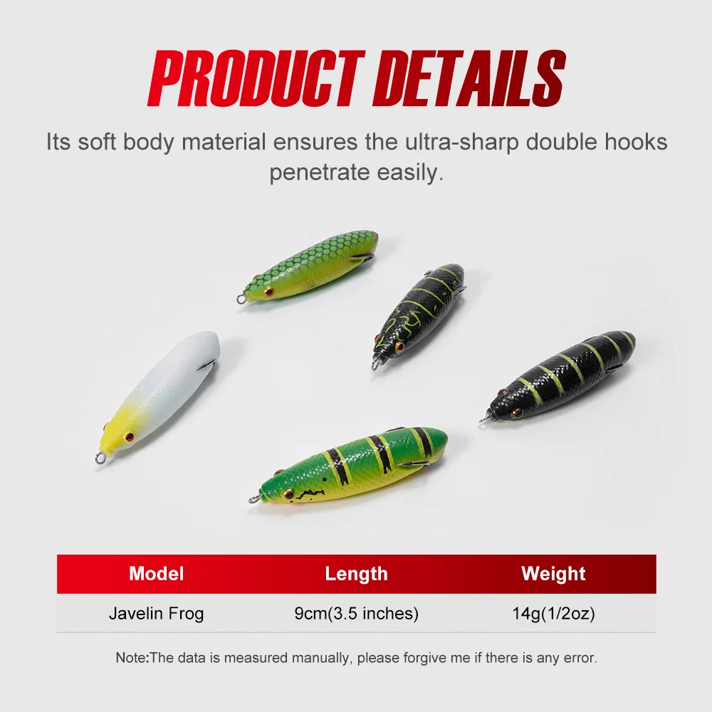 NOEBY Frog Soft Lure 90mm 15.5g Topwater Hollow Body Silicone Artificial  Plastic Frog Weedless Hooks for Bass Fishing Lure