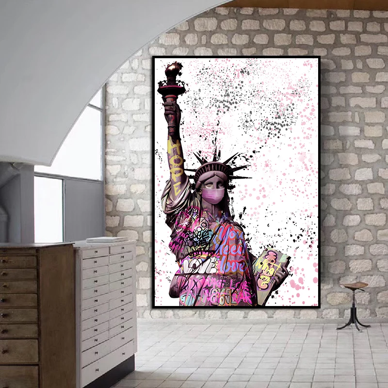 

Portrait Of Victory Goddess Canvas Wall Decor Painting Graffiti Style Pink Picture Poster Prints Living Room Home Decoration