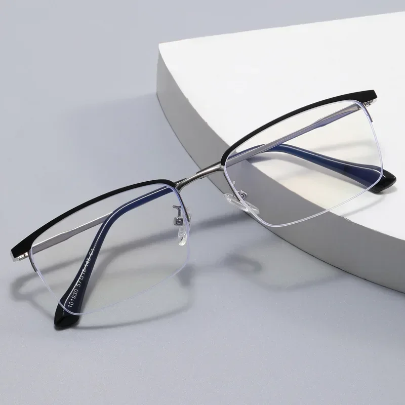 

Retro Business Men Square Wire Half Frame Titanium Anti-blue Light Glasses Near-vision Frame Men Simple
