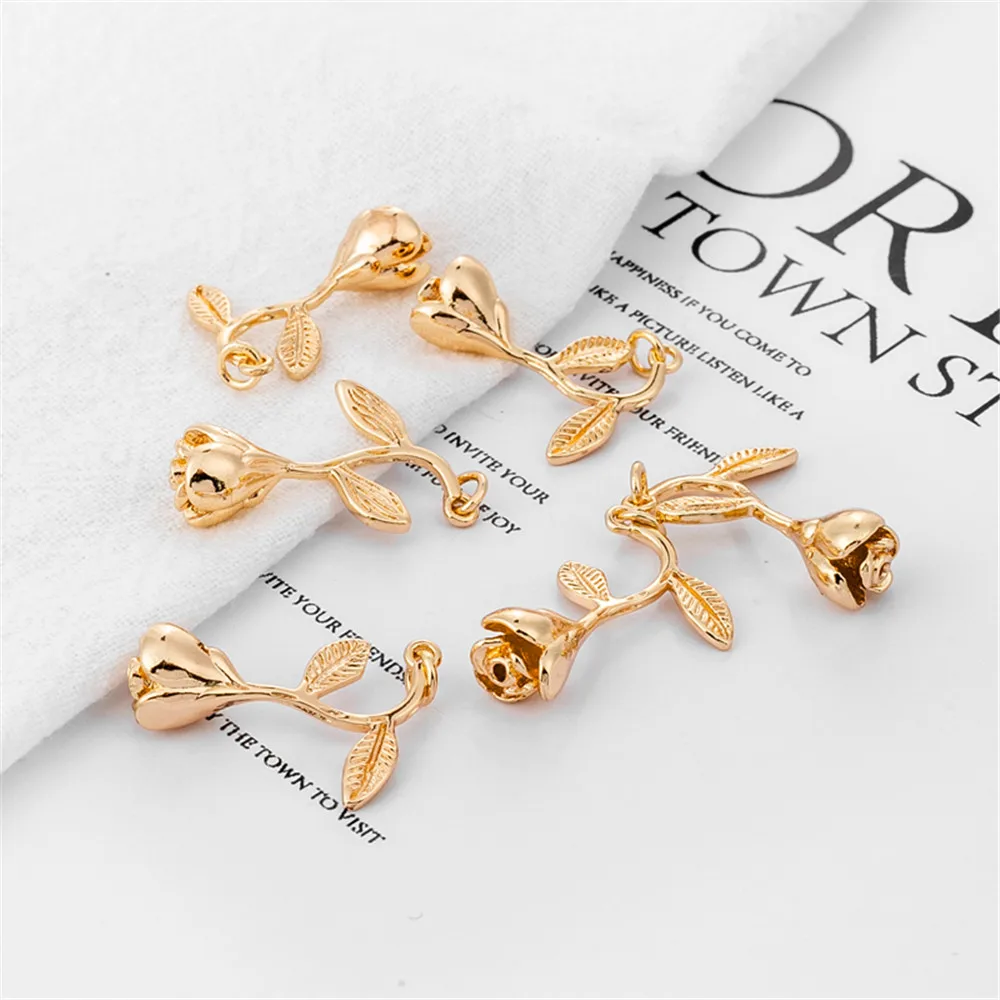 

14k gold color retaining accessories three-dimensional rose pendant 23mm long handmade material diy
