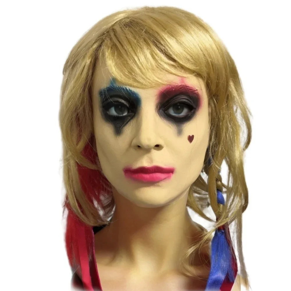 Donne Clown Mask Halloween Party Jester Costume Latex Cosplay Jolly Maschere Con Parrucca Gialla Evil Clown Copricapo Circo Carnival