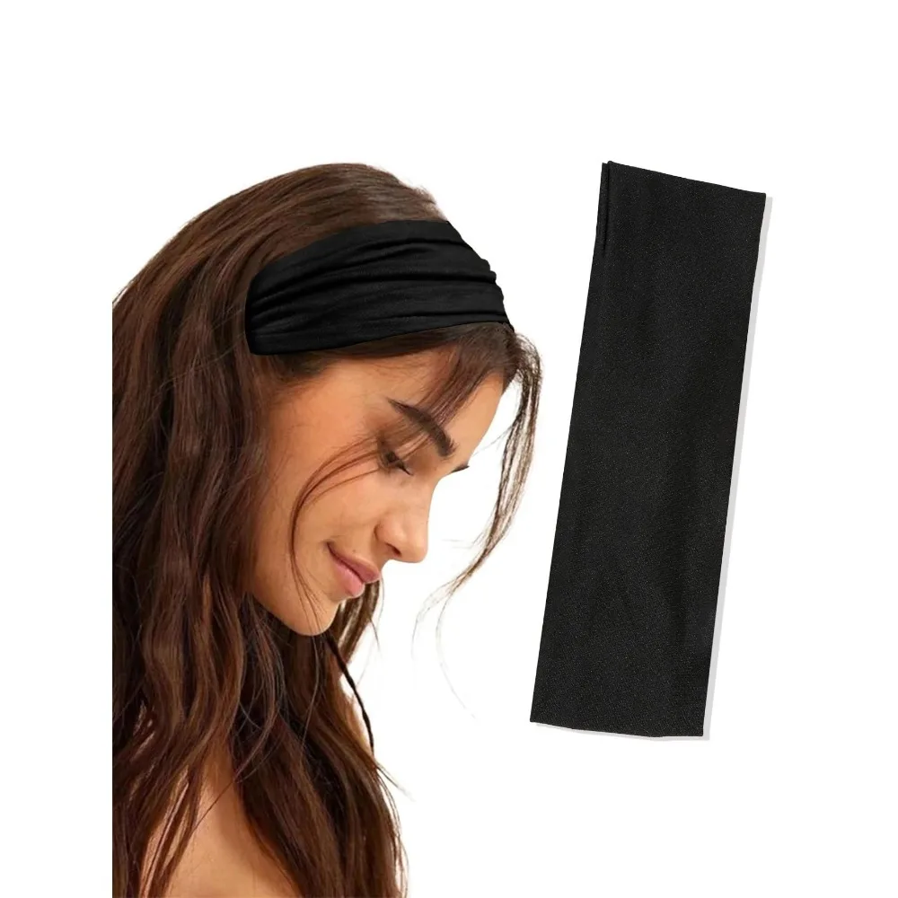 NEW 2026 4Pcs Black Twist Knotted HeadBands Boho Stretchy Hair Band Non Slip for Girl Turban Plain Headwrap Yoga Workout Hair Ac