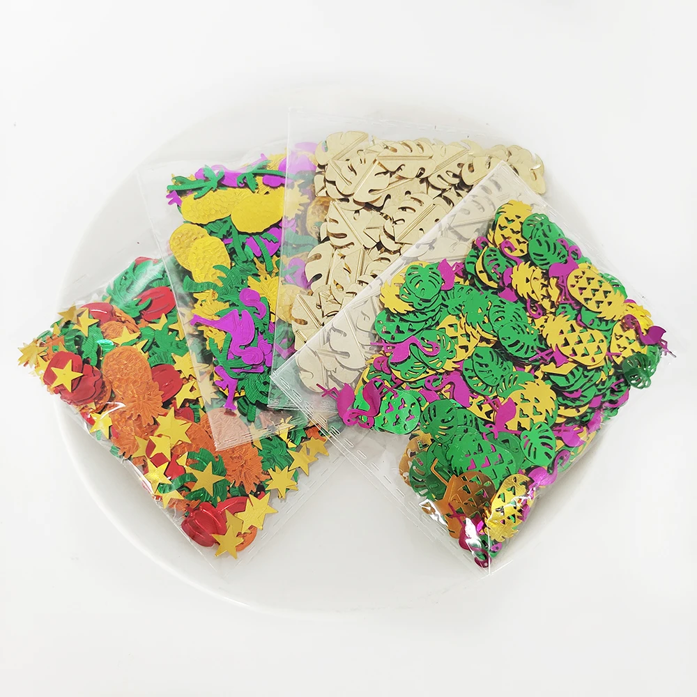 15G Hawaii Party Confetti Mixed Flamingo Turtle Leaf Pineapple Foil Confetti Summer Tropical Party Table Scatters Decorations