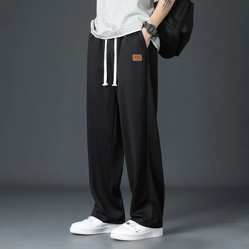 Spring Summer Men Oversize Casual Pants Fashion Male Drawstring Elastic Waist Solid Loose Sports Wide Leg Straight Trousers wide leg pants