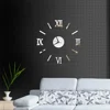 3D DIY Wall Clock Modern Frameless Large Mirror Surface Effect Wall Clock for Home Living Room Bedroom Decoration (Silver) 3