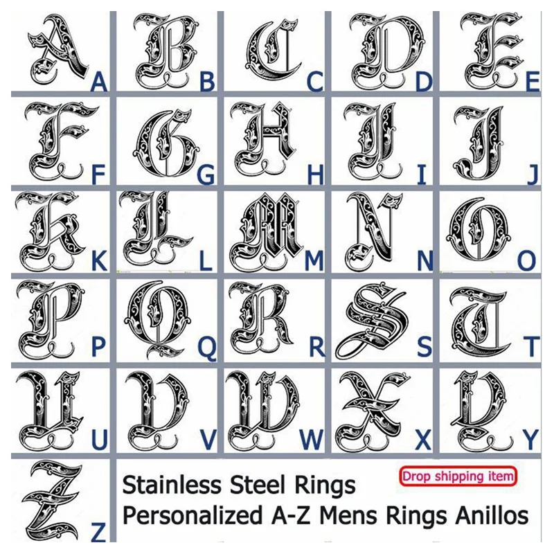 Personalised Initial Engrave A to Z Alphabet Stainless Steel Signet Blank Plain Ring Band High Polished Gold Color Tone U.S.Size