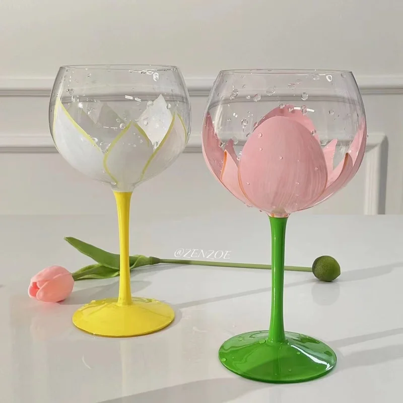 

Tulip Goblet Hand-painted Decorative Juice Red Wine Glass High Value