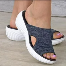  Women Open Toe Casual Slippers  Breathable Outdoor Beach Platform Sandals Plus Size Solid Color Wedges Shoes Sandalias 
