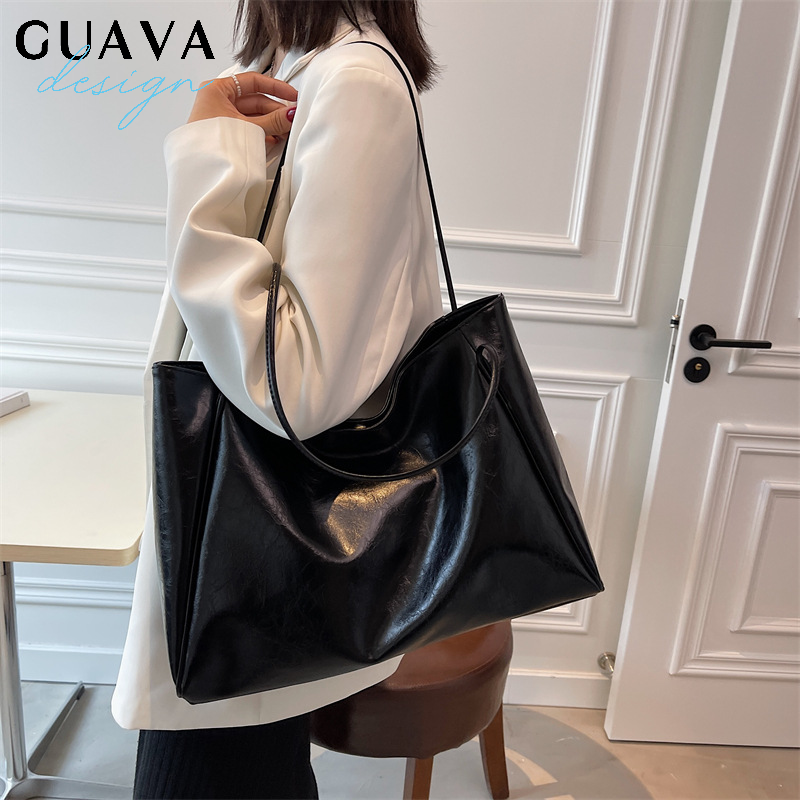 Vintage Red Womens Tote Bag Athletic Casual Fashion Large Capacity Leather Shoulder Bag Shopper Harajuku Simple Handbag