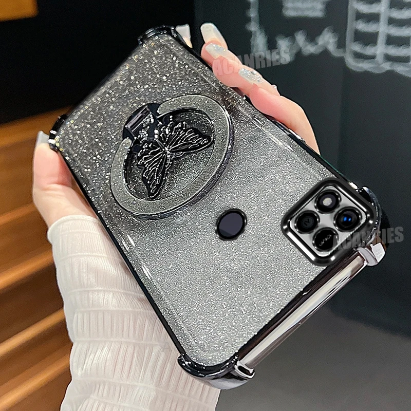 Glitter Butterfly Holder Plating Silicone Shockproof Phone Case
