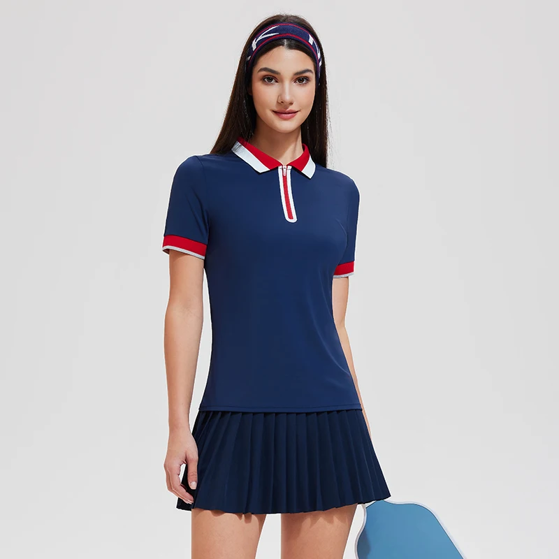 New Summer Women Fitness Yoga T Shirt Golf Quarter Zipper Fashion Lady Top Short Sleeve Sports Tennis Polo Shirts For Girls