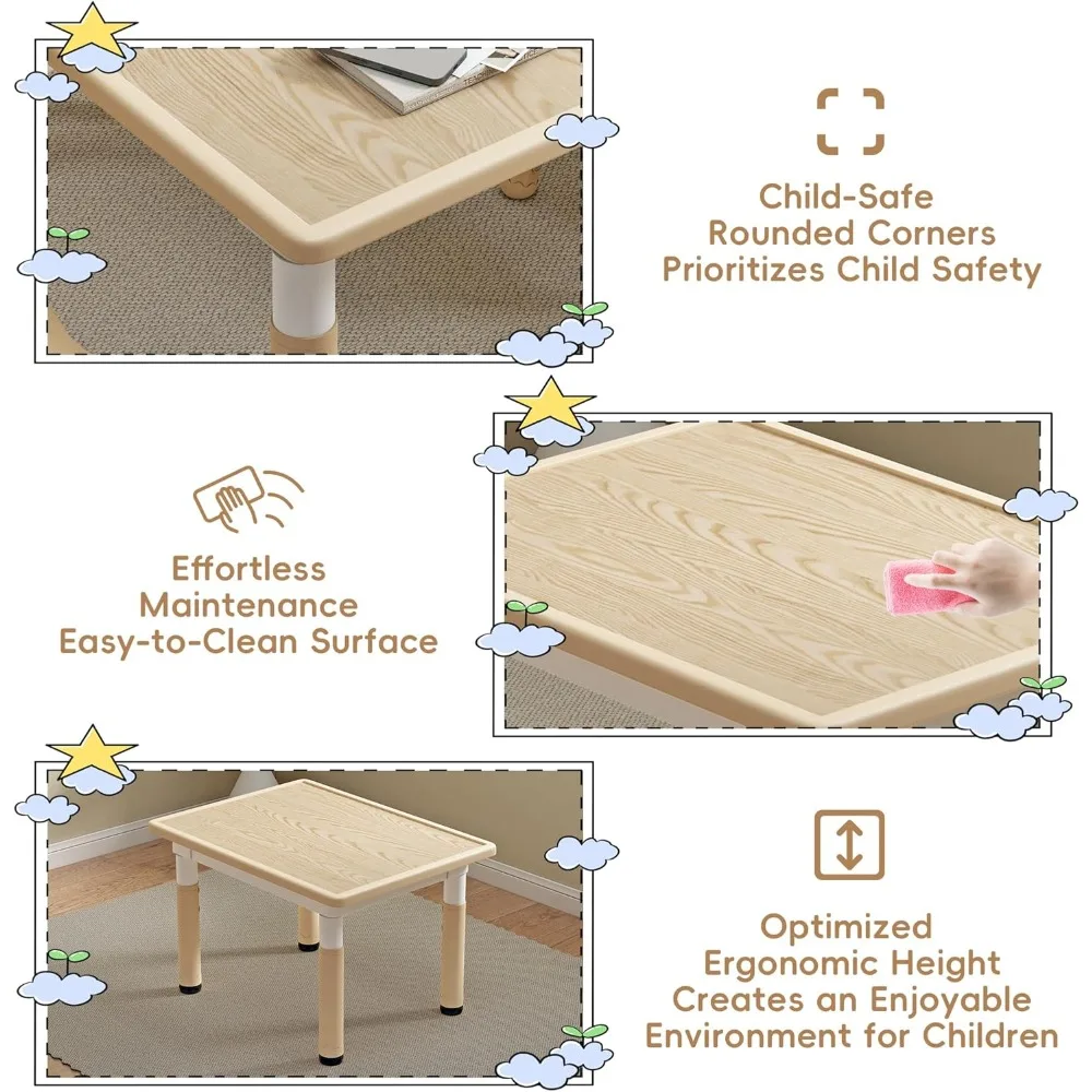 youthful table and chairs, artistic design desk and seat set, suitable for youngsters aged 3-8, 31.5" length x 23.6" width play