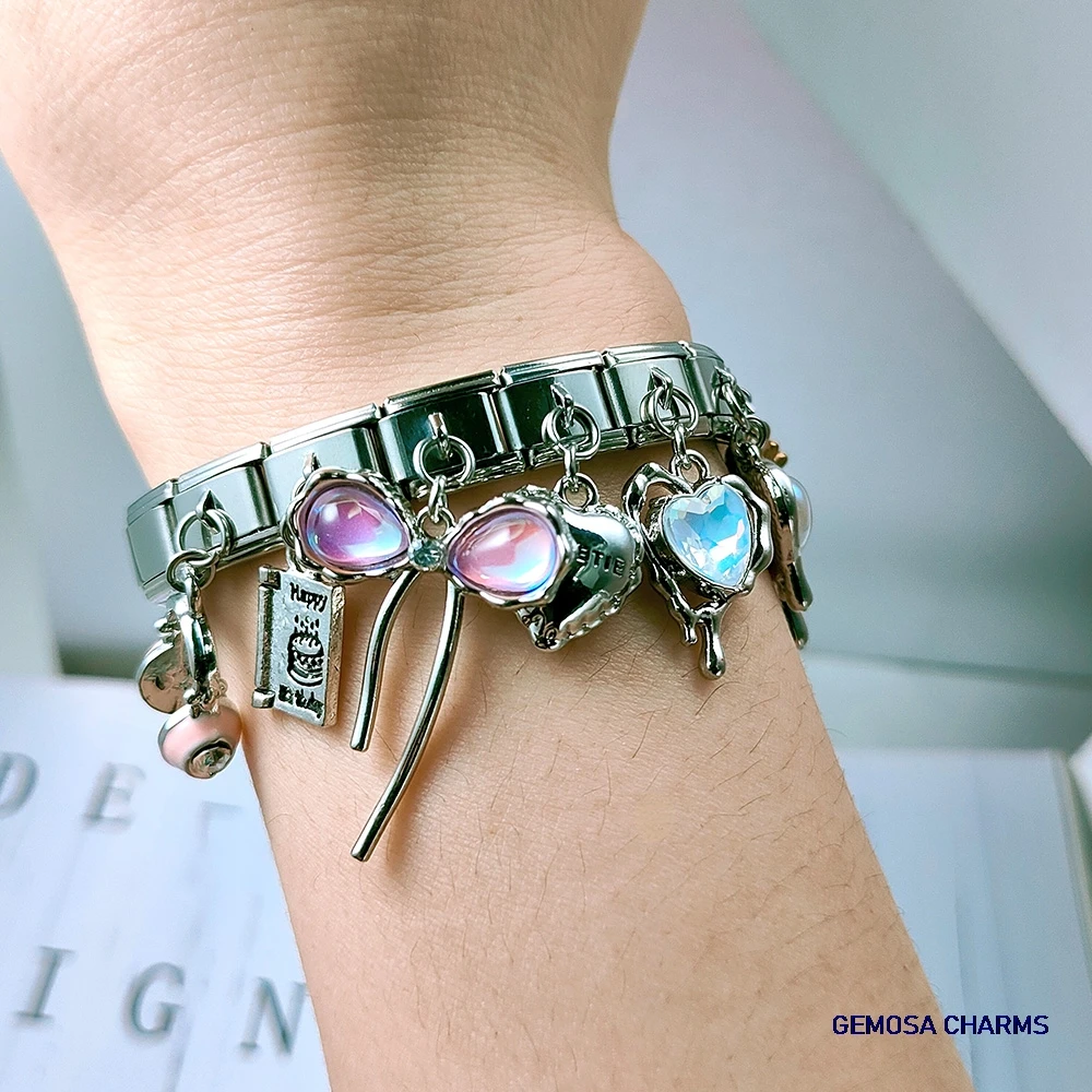 GEMOSA Kreative Herz Liebe Blütenblatt Kopfhörer Kuchen Anhänger Perlen Link fit 9mm Herstellung Edelstahl Italienischen Schmuck DIY Armbänder – Detail 1