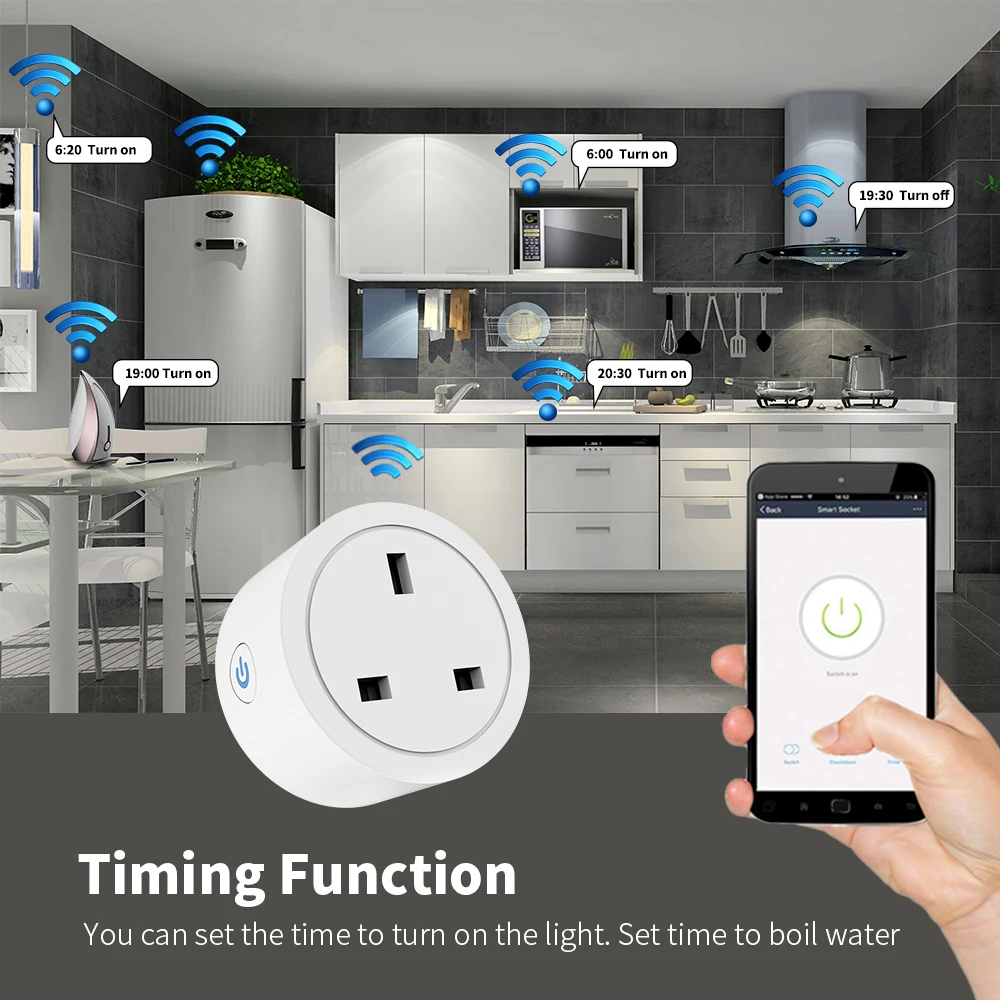 WiFi Smart Socket UK plug with eWeLink APP Control, RF Wireless remote control socket ,Timer socket,works with Alexa Google home 4
