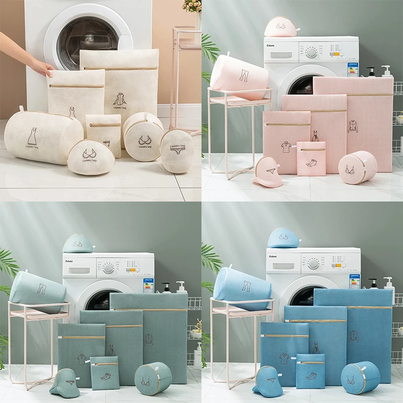 6Pcs Set Thicken Mesh Laundry Bags Dirty Clothes Shoes Bra Washing Bags Clothing Protective Pouch Travel Organizer Storage Bag 2