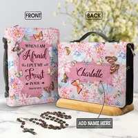 Sac Bible de luxe en cuir PU pour femmes, quand je suis peur, j'ai put mon confiance en vous verset, imprimé Floral rose, housse biblique personnalisée pour femmes 1