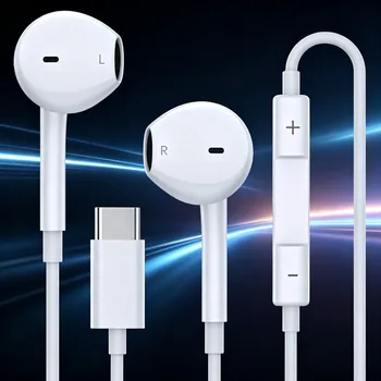 Cuffie USB-C per iPhone 17 16 15, Auricolari Cablati Tipo C con Microfono Integrato e Controllo Volume, Auricolari HiFi Stereo