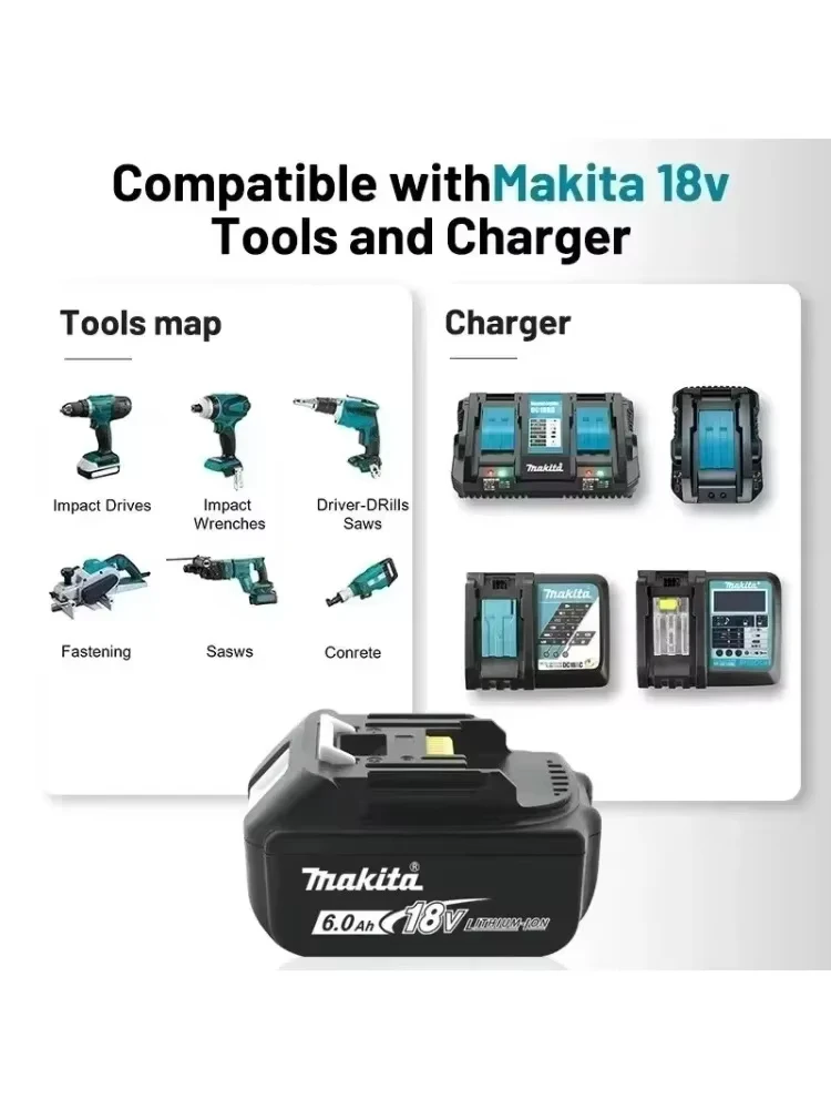 100 % Original-Makita-Akku, 18 V, 6,0 Ah, wiederaufladbarer Akku, ersetzt Makita BL1830BL1840BL1850BL1860B, Akku für Elektrowerkzeuge – Detail 5
