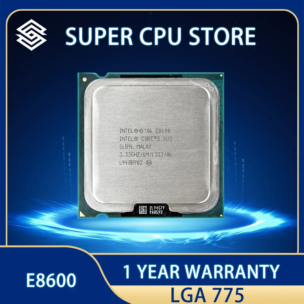 Processore Cpu Intel Core 2 Duo E8600 6M 65W 3.3 Ghz Dual-Core 1333 Lga 775