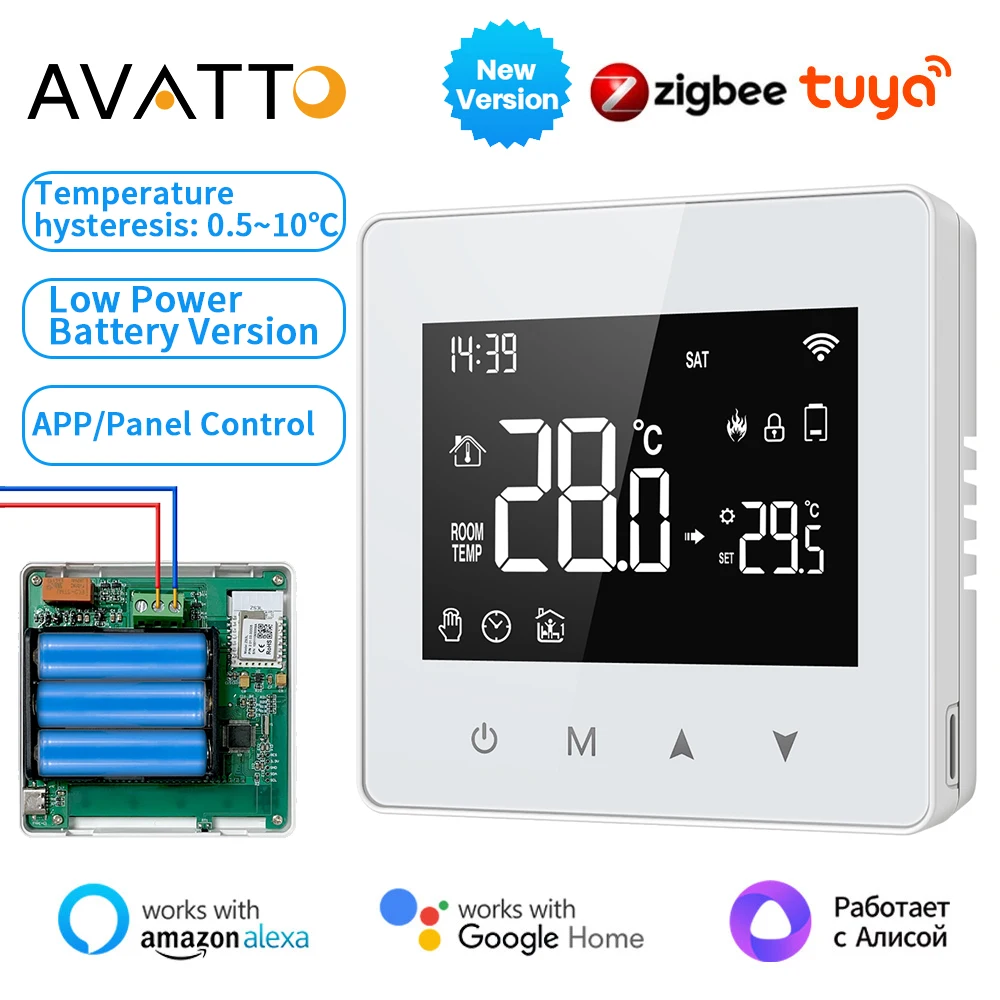 AVATTO Tuya WiFi/ZigBee Smart Thermostat Low Power Battery Water Gas Boiler Temperature Controller,Alexa Google Home Alice