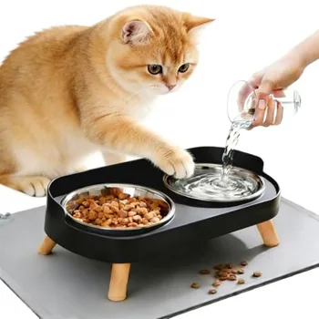 Elevated Cat Bowl Set with Mat 1