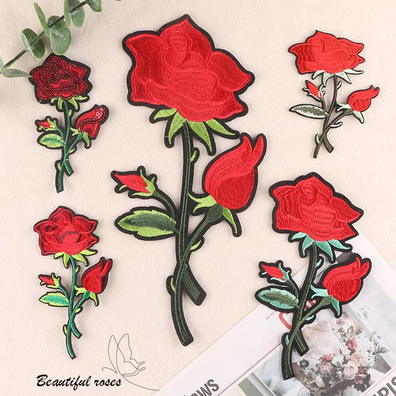 

1pcs Rose Flowers Patches for Clothing Iron on Embroidered Sew Applique Cute Patch Fabric Badge Garment DIY Apparel Accessories