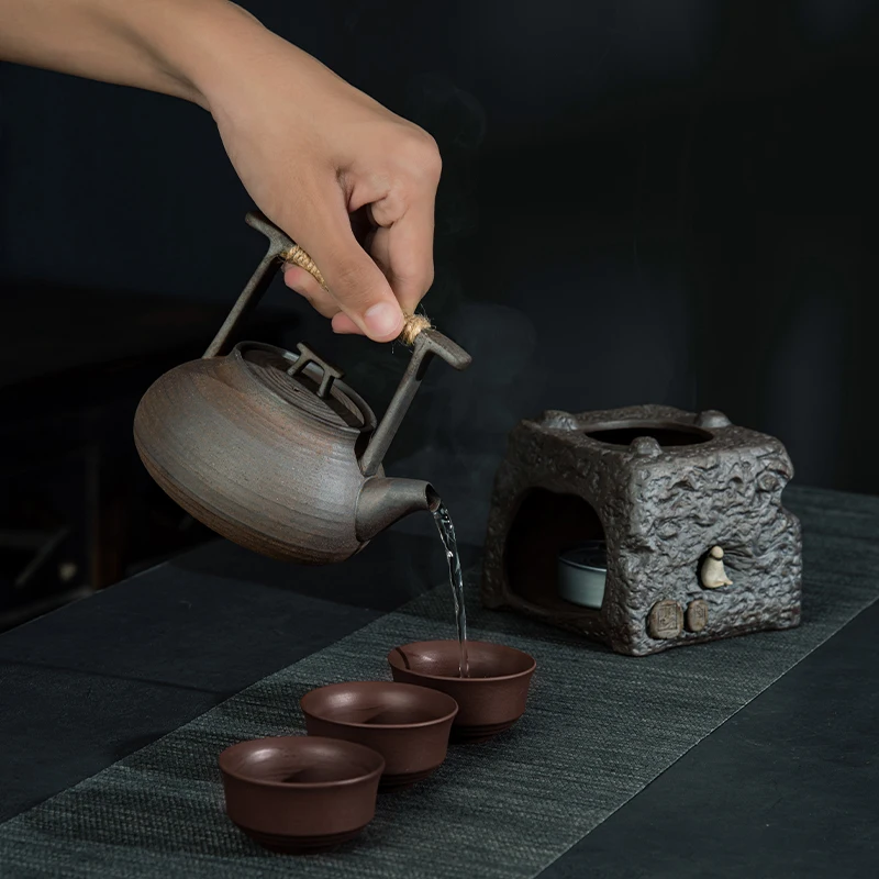 Raw Ore Stoneware Teapot Household Ceramic Beam Teapot Tea Stove Kung Fu Tea Ceremony Tea Maker Single Pot Warmer Teaware Dining