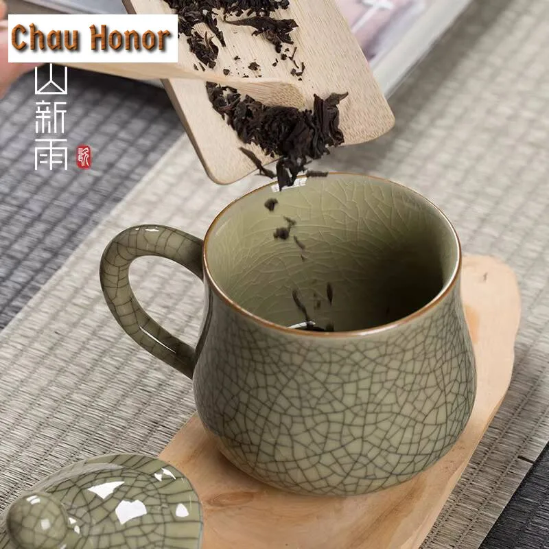 260ML Creative Longquan Celadon Mug Luxury Ceramic Coffee Mug with Lid Tea Brewing Water Jug Personalized Mug Cafes Craft Gifts