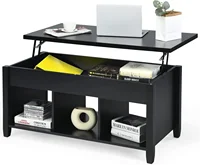 Wood Lift Top Modern Coffee Table w/Hidden Compartment and Open Storage Shelf for Living Room Office Reception Room (Black) 1