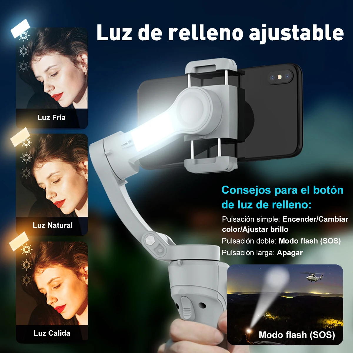 AXNEN-HQ6 Handheld Gimbal com Luz de Preenchimento, Estabilizador
