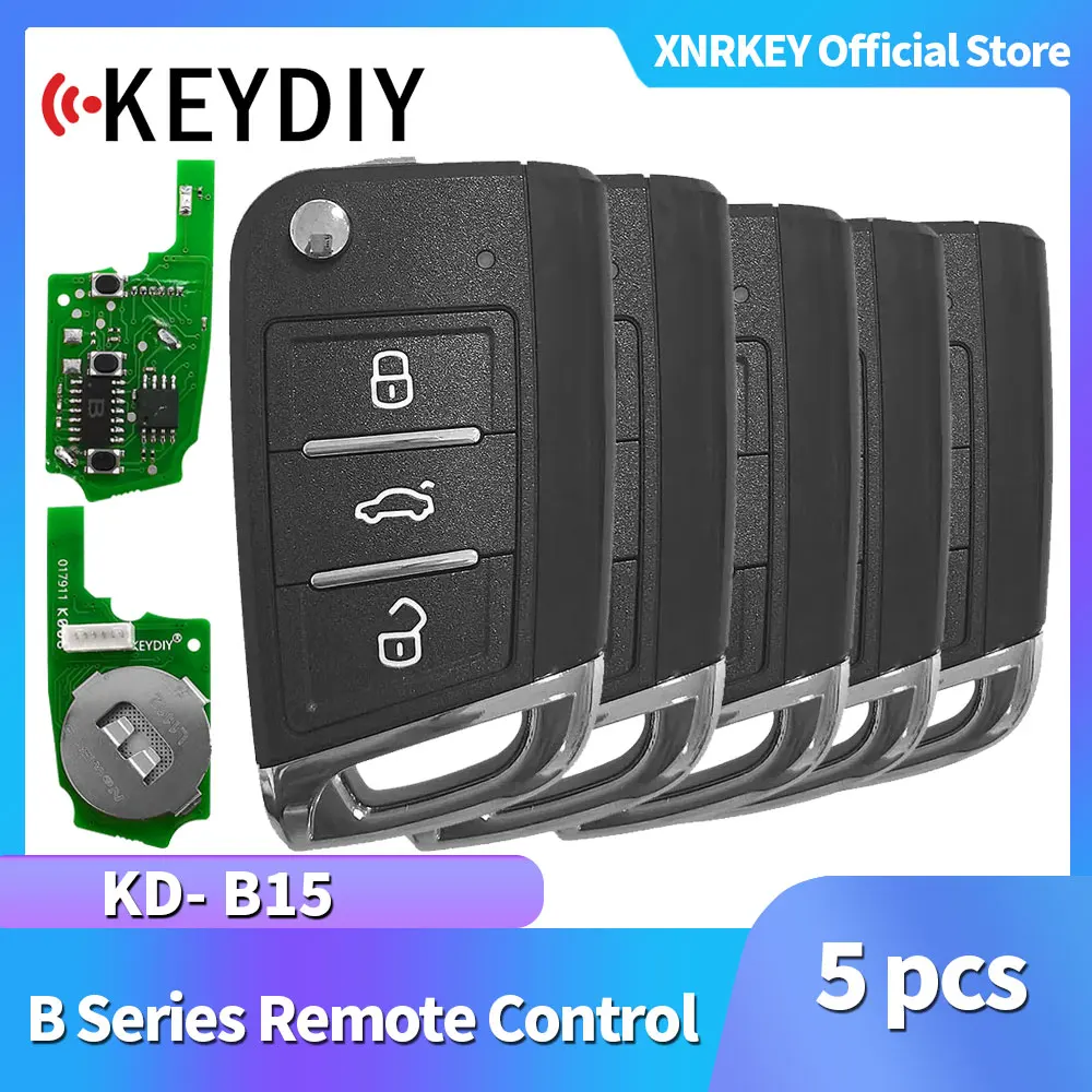 

XNRKEY for KEYDIY 5 Pcs B Series B15 3 Button Universal for KD Remote Key for KD-X2 KD900 URG200 Mini for KD Key Programmer