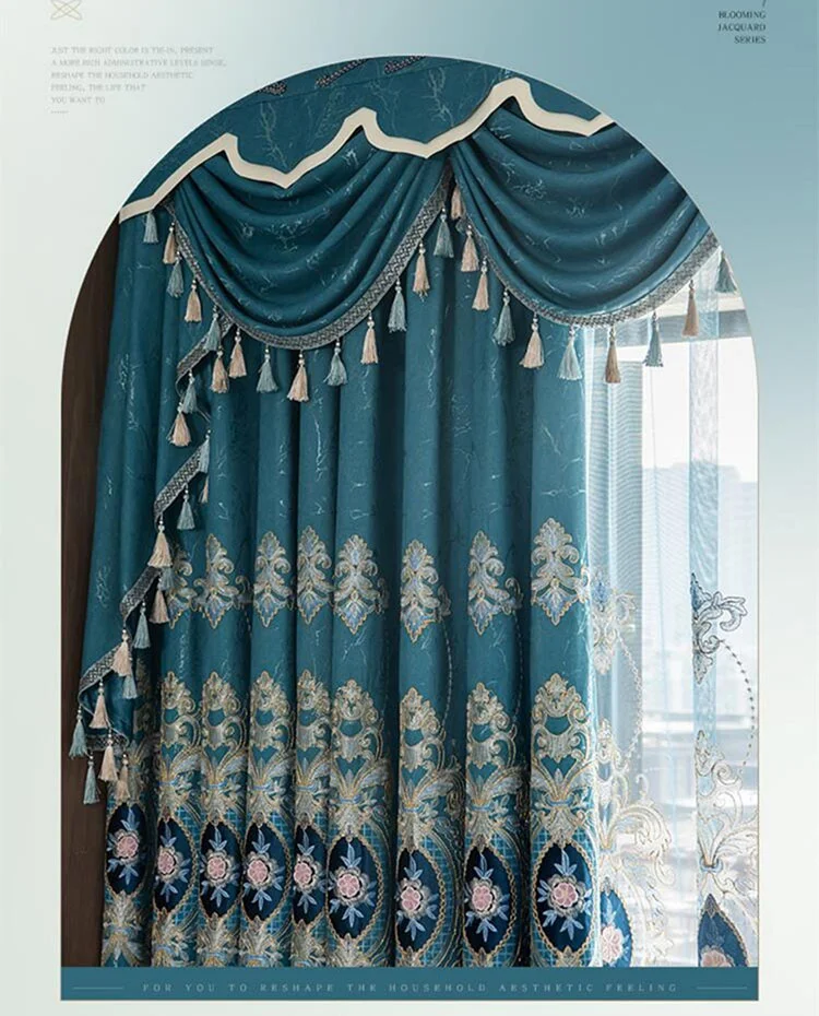 Description Picture 5 of itemEuropean Style Curtains for Living Dining Room Bedroom Window Luxury Embroidered Thickened Valance Curtain Tulle High 3.2M