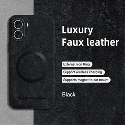 MagSafe Magnetic Leather Phone Case with Wireless Charging Capability - POCO M6 Pro (Black)
