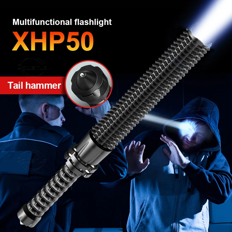 100000LM XHP50 Telescopic Baton Flashlight Self Defense Powerful LED