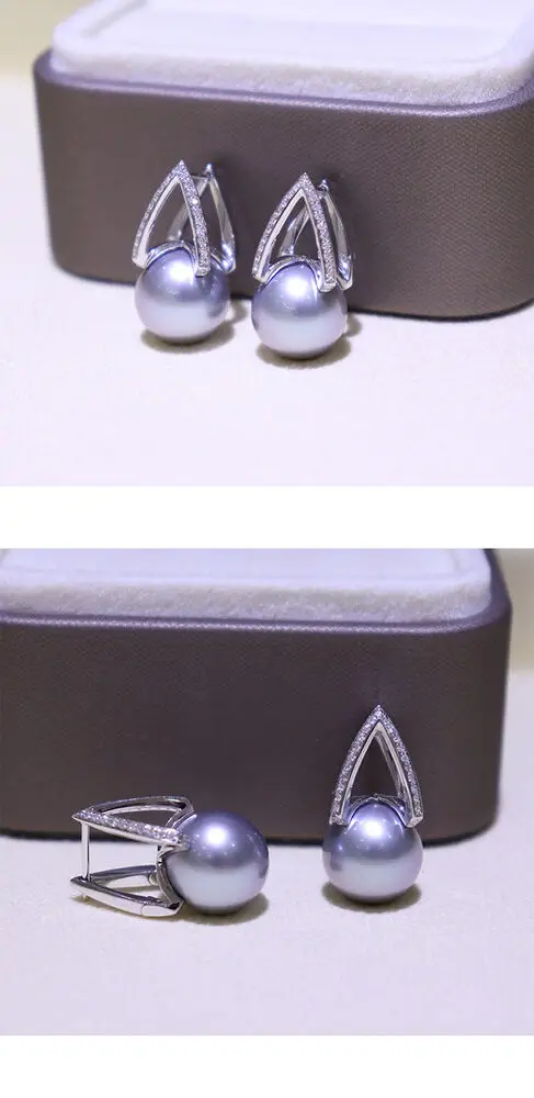 

Gorgeous AAA+ natural 9-10MM gray Tahitian round pearl earrings fashion earring