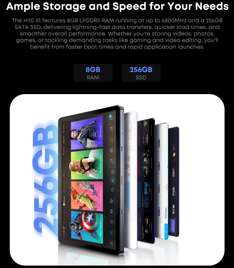 CHUWI Hi10 X1タブレット クアッドコア N100/N150 8GB RAM 256GB