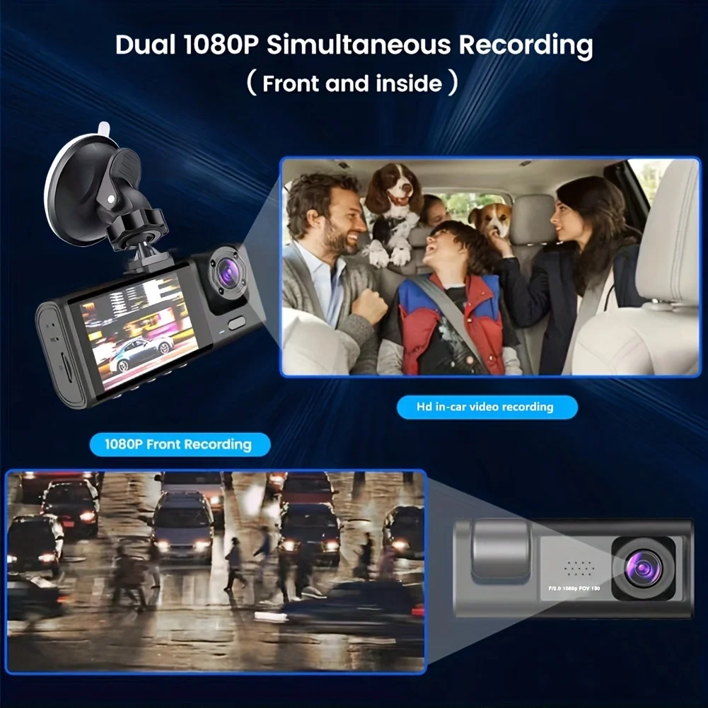Dash Cam for Cars 1080P Dual Camera, Front & Inside & Rear, Car Camera with IR Night Vision, Loop Recording, Wide Angle Car DVR - 2