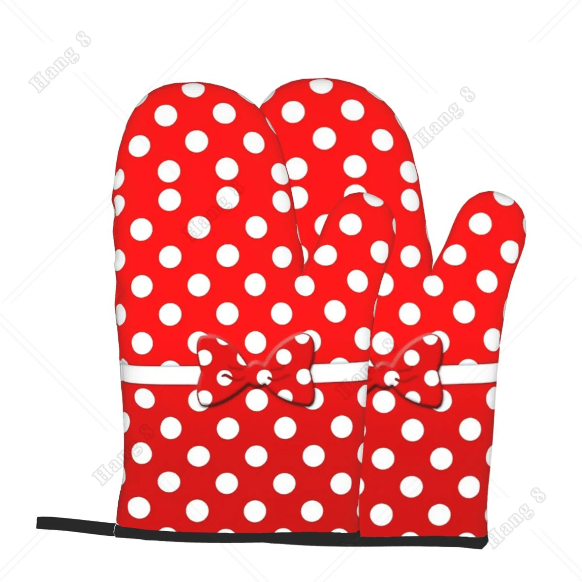 Bow Polka Dots Women 2pc Heat Resistant Gloves Oven Mitts Gloves Kitchen Decor Heat Resistant Pot Holders Set for Cooking Baking