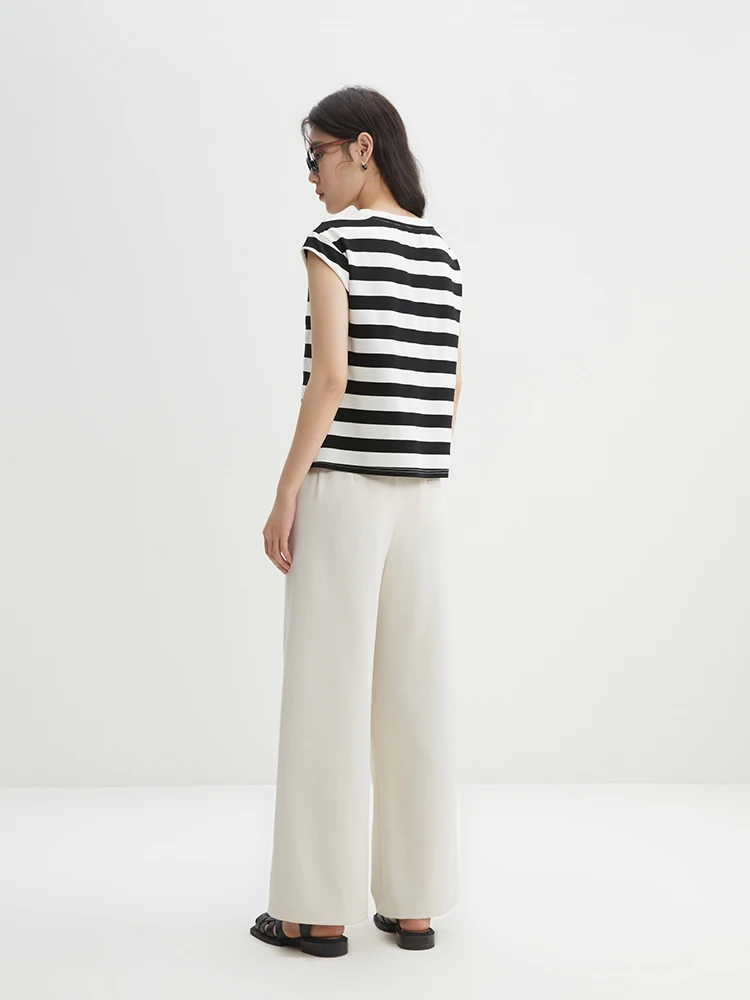 DUSHU All-match Commuter Style Drapey Straight Casual Linen Wide-leg Pants for Women 2024 Summer Office Lady Trousers 24DS82013