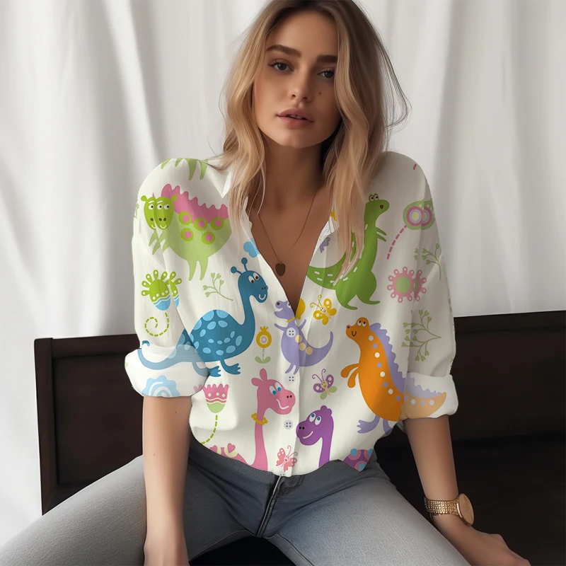 

Cute Dinosaur 3D Printed Women's Shirt Children's Fun Style Women's Shirt Trend Women's Shirt Spring Autumn New Women's Shirt