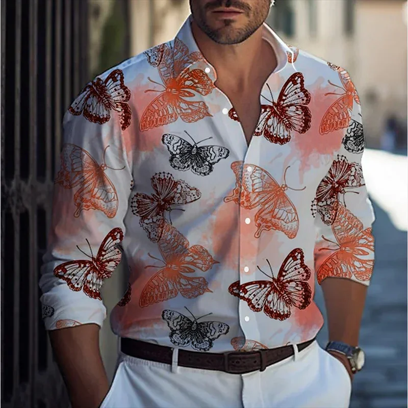 thumbnail image 1 of Camisa de mariposa para hombre 2024 Camisa de manga larga cómoda y suave Camisa de uso diario Diseño de botones de moda Transpirable, 1 of 4