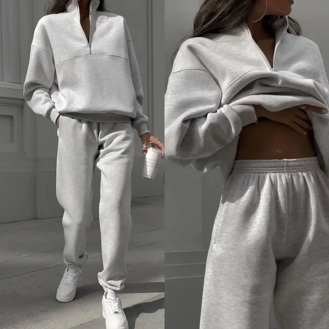 Casual Long Sleeve Sweatshirts and Trousers Fleece Two Piece Sets Lady Suit Women's Tracksuit Autumn Warm Hoodie 2