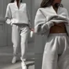 Casual Long Sleeve Sweatshirts and Trousers Fleece Two Piece Sets Lady Suit Women's Tracksuit Autumn Warm Hoodie 2