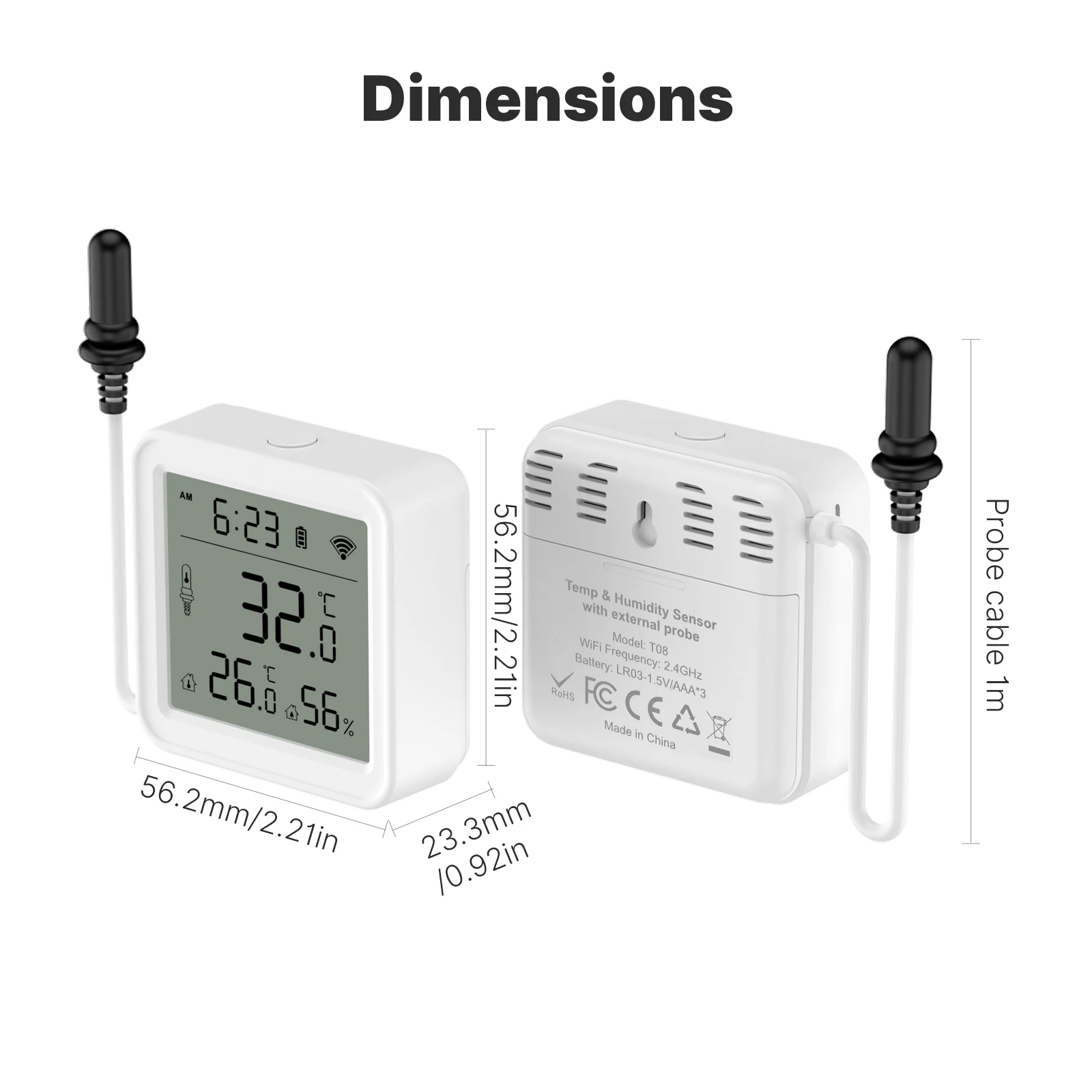 MOES Tuya WiFi Smart 1M External Sensor Cable Probe Temperature Humidity Sensor App Remote Monitor Work With Alexa Google Home