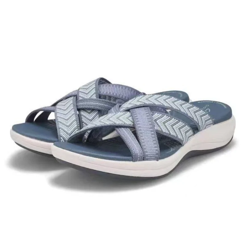 Summer Outdoor Women Wedge Sandals Open Toe Thick Sole Fashion Slope Heel Cross Slippers Beach Comfortable Women's Casual Slides