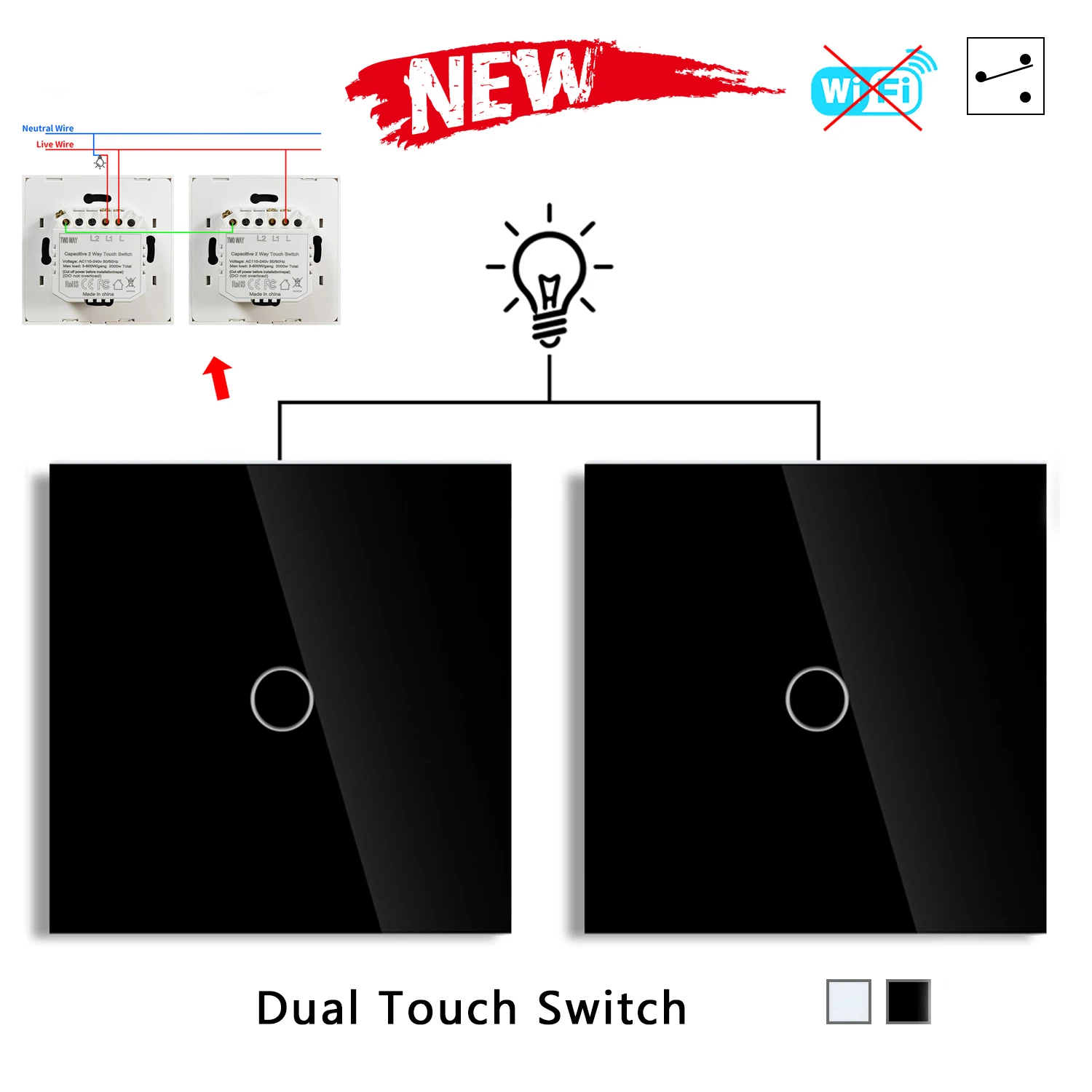 Sleek Dual Touch Wall Switch with Tempered Glass – EU Standard, Ideal