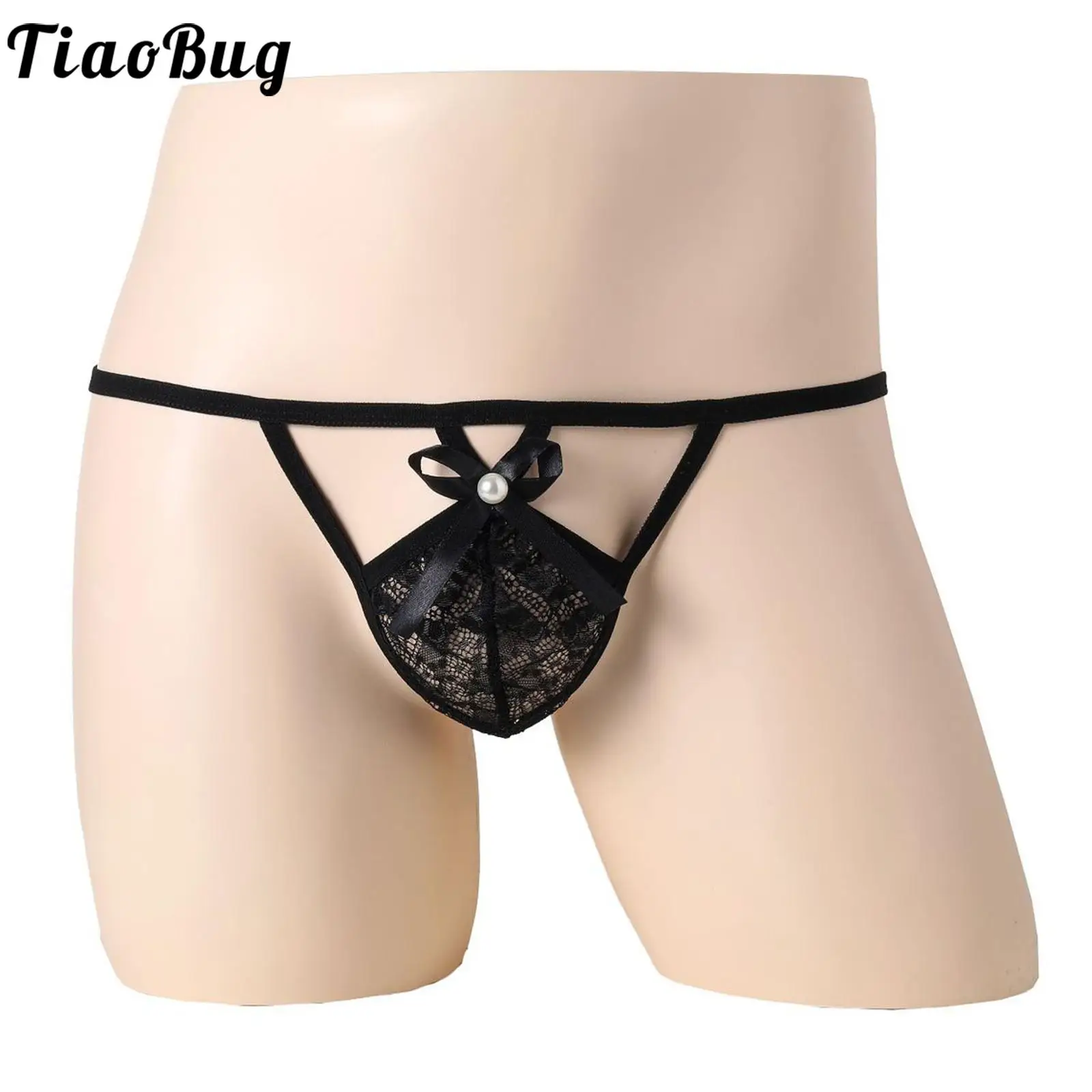 

Мужские кружевные стринги с низкой посадкой, эротическое нижнее белье, стринги с заниженной талией, прозрачные стринги с бантом