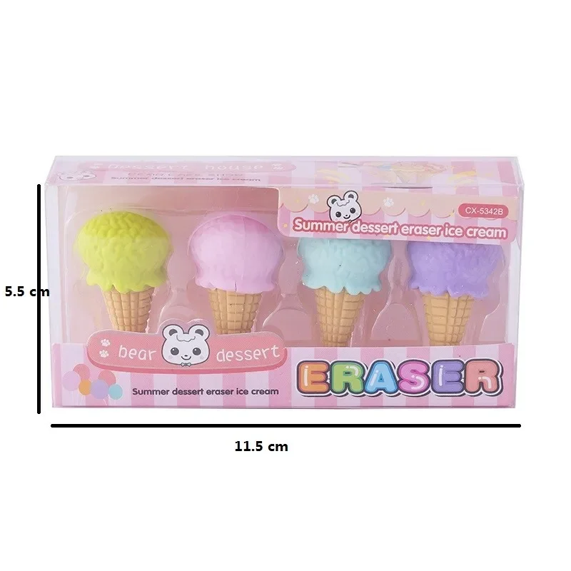 4Pcs/pack Cone ice cream food cute children cute stationery Pencil Dessert burger 11.5*5.5cm Eraser Rubber