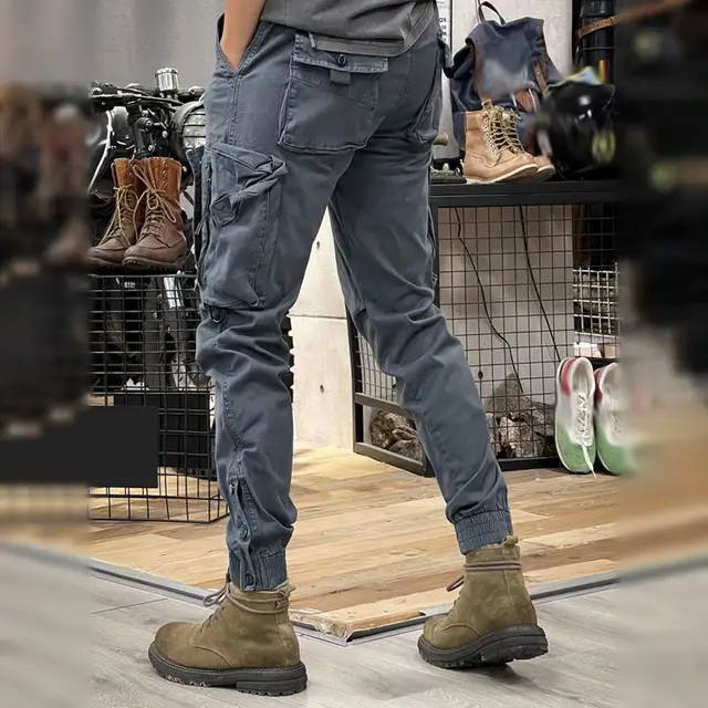 Spring Fall Men Cargo Pants Drawstring Waist Multi Pockets Spring Fall Men Cargo Pants Drawstring Waist Multi Pockets
